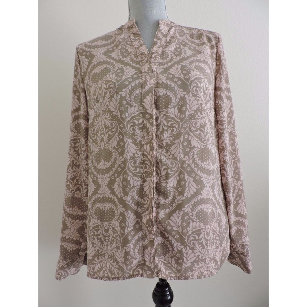 New York Company Shirt Button Down Brown Pink Career Long Tab Sleeve Blouse S - Picture 2 of 10